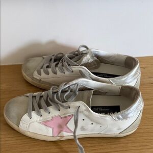 Golden Goose Women's Sneakers with Pink Star and Silver Accents